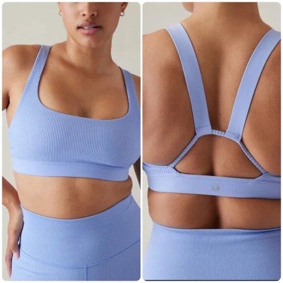 Athleta Light Blue Exhale Ribbed Sports Bra - Picture 1 of 6